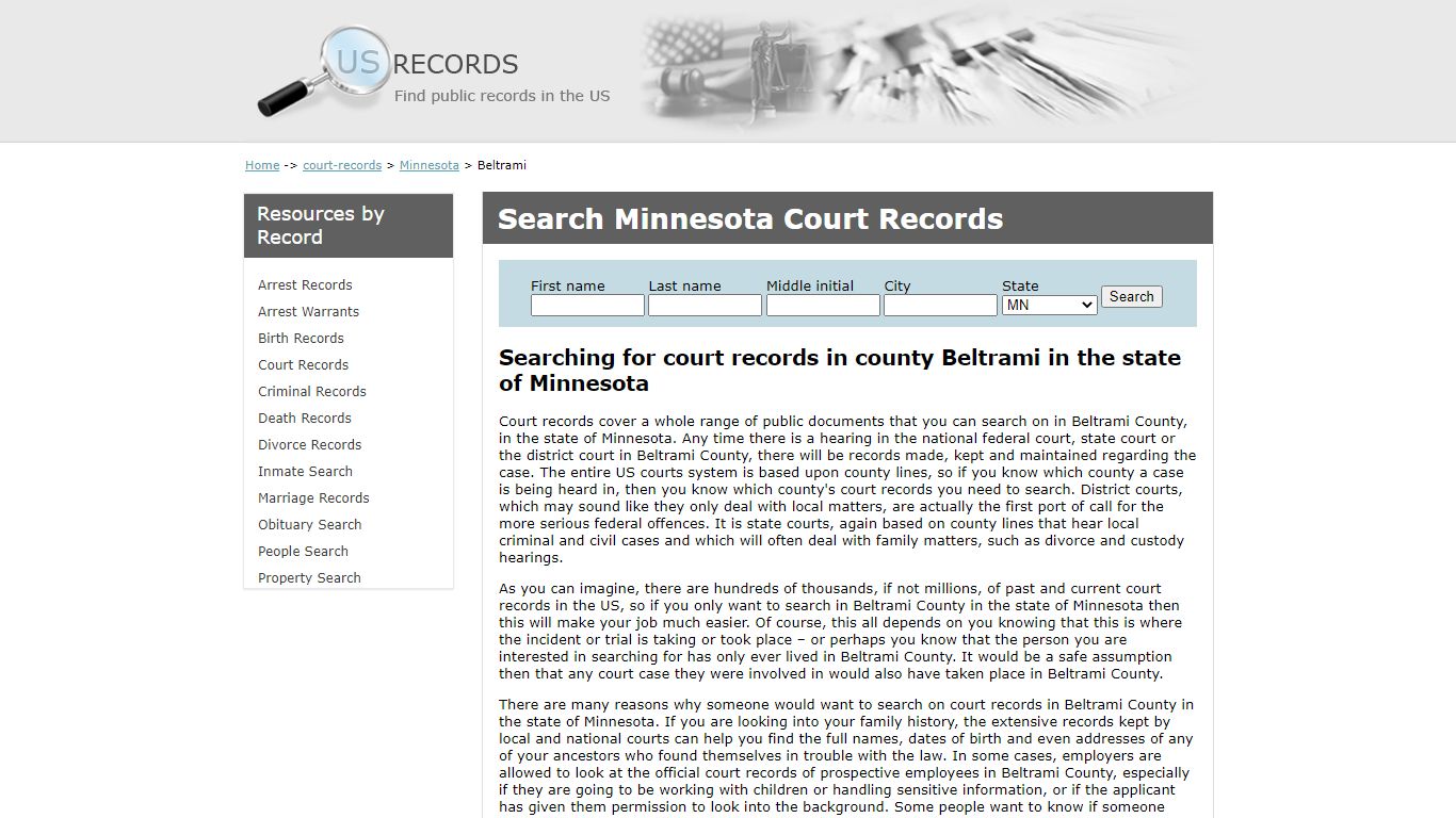 Search Court Records Beltrami Minnesota | US Records